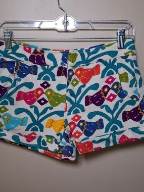 JUDITH MARCH  Women's Song Bird Floral Retro Print Hot Pants Shorts; Size M